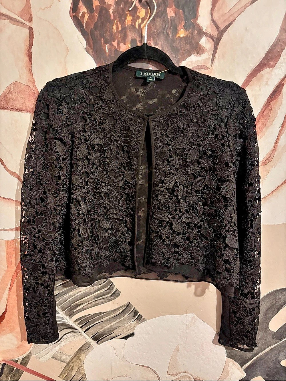 Lauren Ralph Lauren Black Floral Lace Jacket Size Small Like New